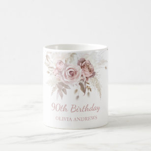 Dusty Pink Rose Blush 90th Birthday Party Gift Coffee Mug