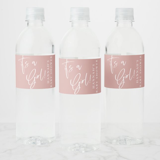 Dusty Pink/ Rose Bohemian Baby Shower Its a girl Water Bottle Label (Bottles)