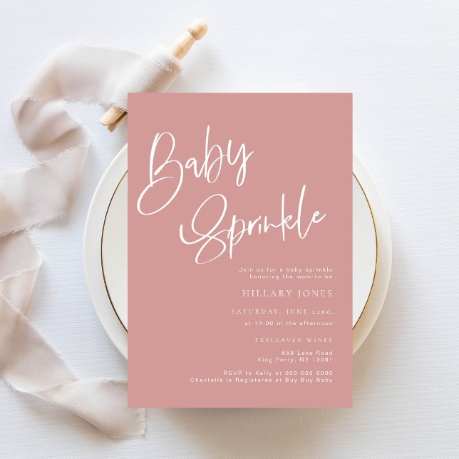 Dusty Pink/ Rose Bohemian Baby Sprinkle Invitation (Rose pink baby sprinkle invitation)