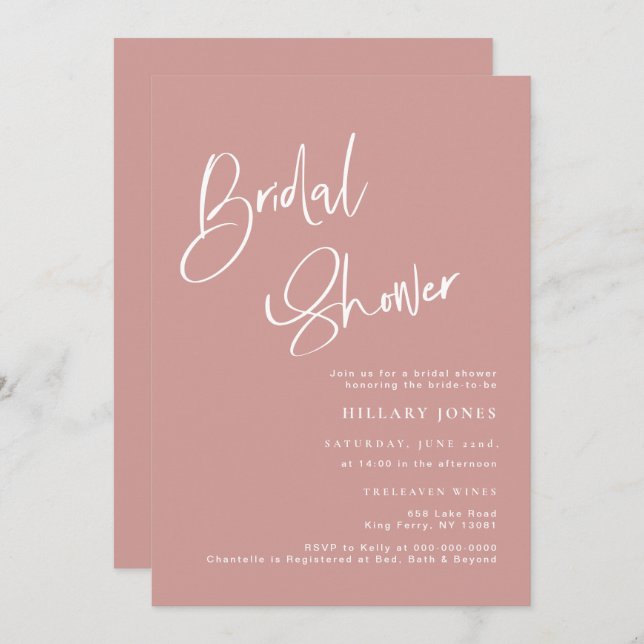 Dusty Pink/ Rose Bohemian Bridal Shower Invitation (Front/Back)