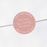 Dusty Pink Rose Elegant Wedding Return Address  Classic Round Sticker<br><div class="desc">Black and white elegant sticker with your names and return address.</div>