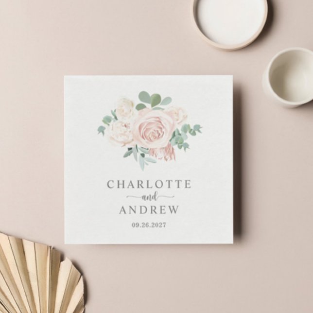 Dusty Pink Rose Eucalyptus Greenery Wedding Napkin (Creator Uploaded)