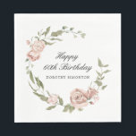 Dusty Pink Rose Floral 60th Birthday  Napkin<br><div class="desc">Add a special touch to your table decor with this perfect elegant design for a 60th birthday party napkin. Happy Birthday is written in a formal script. The birthday celebrant's name is below in a traditional font. An open and airy modern pink rose wreath surrounds the text. Simple elegance for...</div>