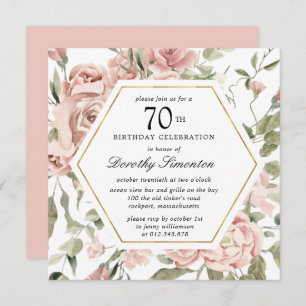 Dusty Pink Rose Floral 70th Birthday Invitation