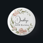 Dusty Pink Rose Floral 90th Birthday 3 Cm Round Badge<br><div class="desc">Soft dusty pink roses create a beautiful rustic floral wreath. The woman's name and 90th birthday follow. This button is part of the Dusty Pink Rose collection. It contains many DIY templates that let you quickly create invitations and party supplies.</div>