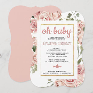 Dusty Pink Rose Floral Botanical Baby Shower  Invitation