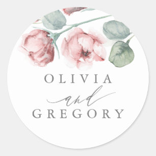 Dusty Pink Rose Floral Elegant Wedding Classic Round Sticker