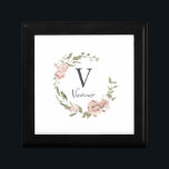 Dusty Pink Rose Floral Monogram Name Gift Box<br><div class="desc">Dusty pink roses tucked into green foliage create a beautifully floral wreath.  Your monogram and name follow. Perfect for personal use or gift giving for bridesmaid gifts,  mother's day,  graduation or birthday.</div>