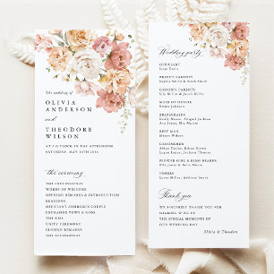 Dusty Pink Rose Floral Wedding Ceremony Program