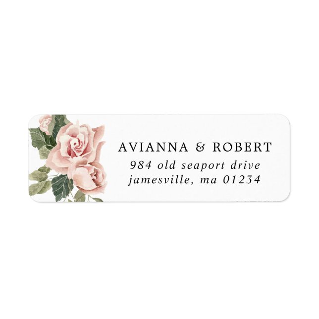 Dusty Pink Rose Floral Wedding Return Address Label (Front)