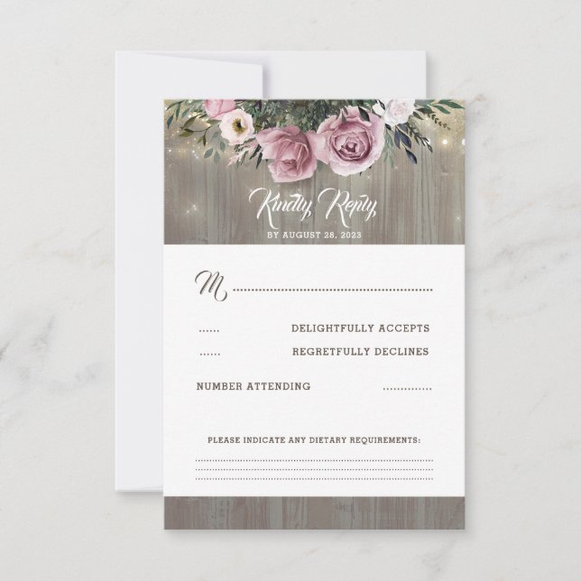 Dusty Pink Rose Floral Wedding RSVP Card (Front)