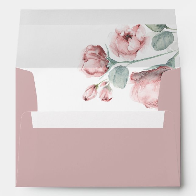 Dusty Pink Rose Flowers Elegant Romantic Envelope (Back (Bottom))