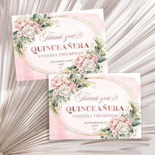 Dusty Pink Rose Gold Boho Quince Party Thank You Card
