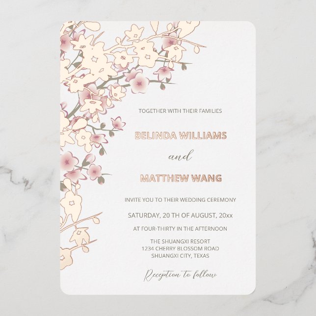 Dusty Pink Rose Gold Cherry Blossom Wedding (Front)