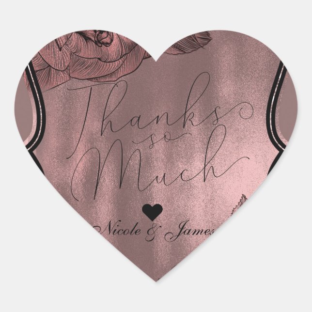 Dusty Pink Rose Gold Elegant Glam Floral Wedding Heart Sticker (Front)