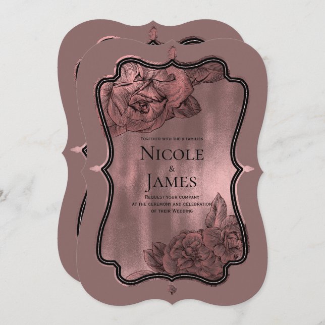 Dusty Pink Rose Gold Elegant Glam Floral Wedding Invitation (Front/Back)