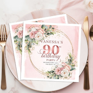 Dusty Pink Rose Gold Floral 90th Birthday Party   Napkin