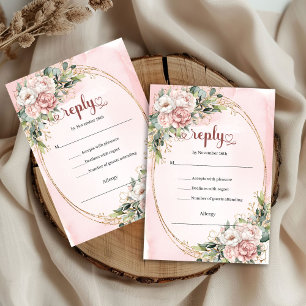 Dusty Pink Rose Gold Floral Wedding RSVP Card