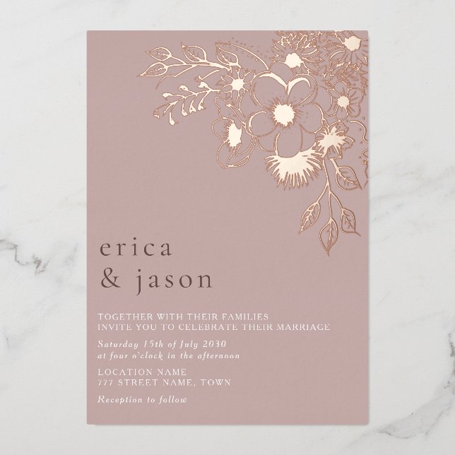 Dusty Pink Rose Gold Foil Wedding Invite (Front)