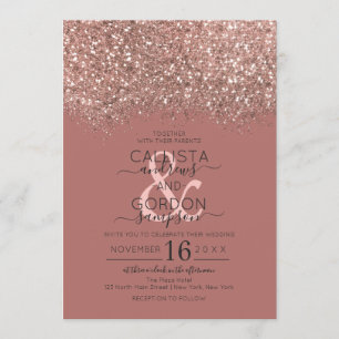 Dusty Pink Rose Gold Glitter Confetti Wedding Invitation