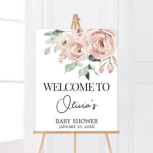 Dusty Pink Rose It's a Girl Baby Shower Welcome Poster