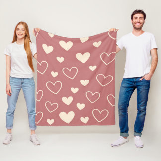 Dusty Pink Rose Ivory Hearts Fleece Blanket