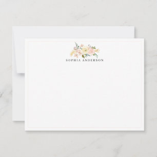 Dusty Pink Rose Peony Gold White Floral Watercolor Card