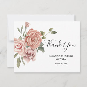 Dusty Pink Rose Pretty Writing Wedding Flat Thank You Card