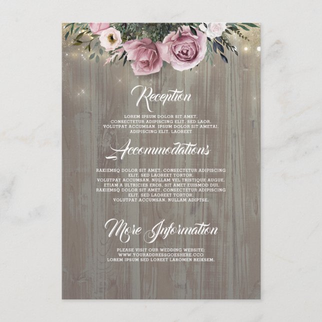 Dusty Pink Rose Rustic Country Wedding Details Enclosure Card (Front)