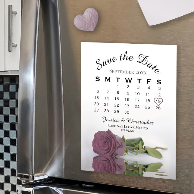 Dusty Pink Rose Save the Date Calendar Magnet (Creator Uploaded)