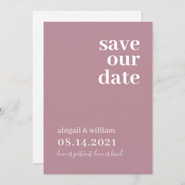 Dusty Pink Rose Simple Modern Non Photo Wedding Save The Date (Front/Back)