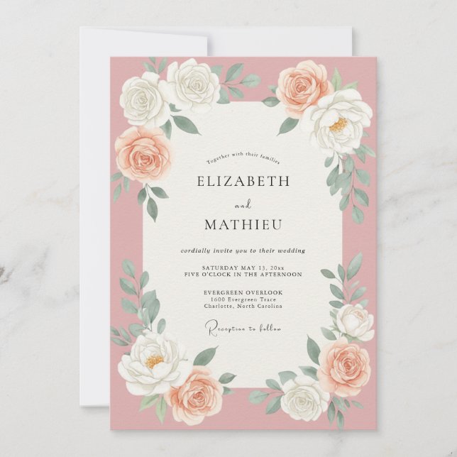 Dusty Pink Rose Wedding Invitation (Front)