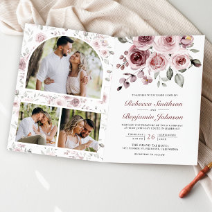 Dusty Pink Roses All in One QR Code Wedding Invitation