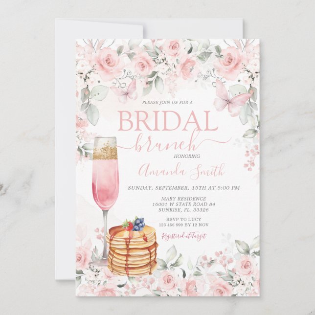 Dusty Pink Roses Bridal Brunch invitation (Front)