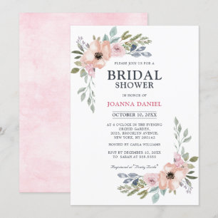 Dusty Pink Roses Midsummer Floral Bridal Shower Invitation