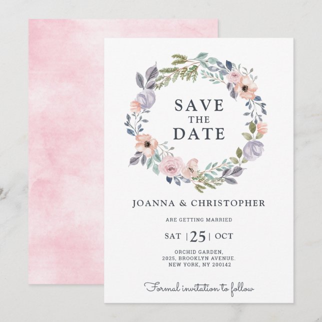 Dusty Pink Roses Midsummer Floral Save the Date Invitation (Front/Back)