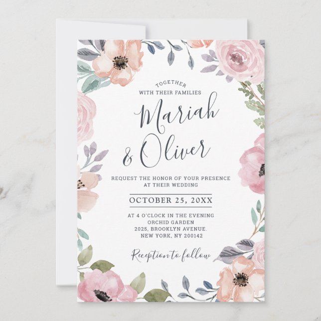 Dusty Pink Roses Midsummer Floral Wedding Invitation (Front)