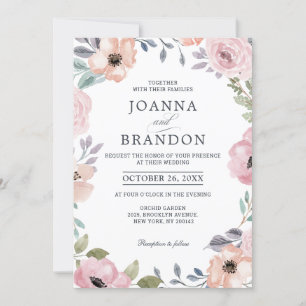 Dusty Pink Roses Midsummer Floral Wedding Invitation