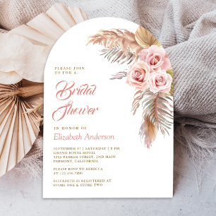 Dusty Pink Roses Pampas Grass Arch Bridal Shower Invitation