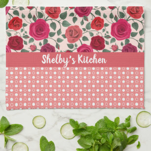 Dusty Pink Roses Personalised Tea Towel