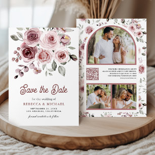 Dusty Pink Roses Photo QR Code Wedding Save The Date