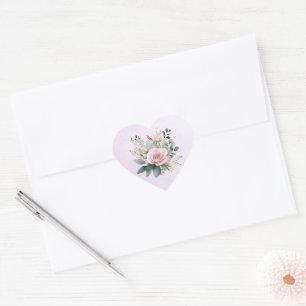Dusty Pink Roses Watercolor Heart Sticker