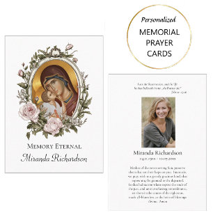 Dusty Pink Roses Wreath Photo Funeral Prayer Card