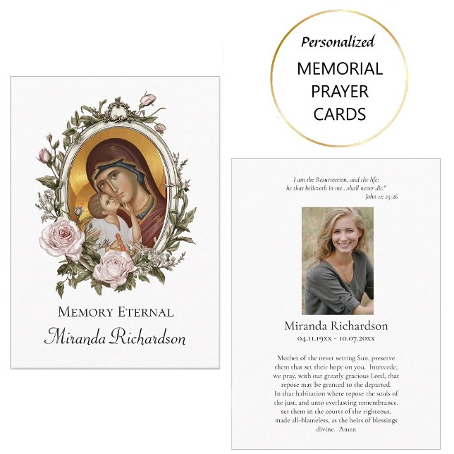 Dusty Pink Roses Wreath Photo Funeral Prayer Card  (Creator Uploaded)