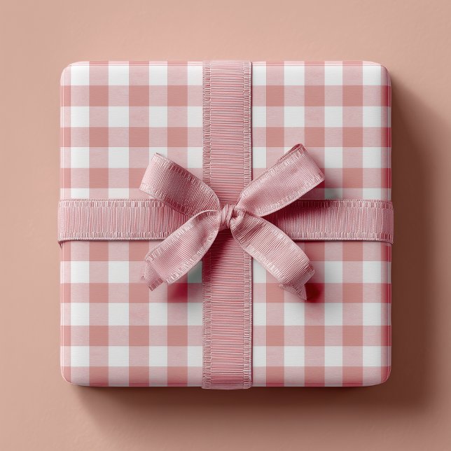 Dusty Pink Rustic Gingham Wrapping Paper Sheet (Gift Wrap Sheets - Dusty Pink Faux Texture Country Gingham)