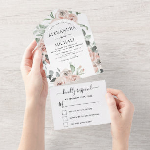 Dusty Pink - Sage Green Floral Wedding Invitation