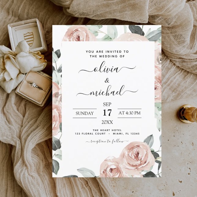Dusty Pink Sage Green Floral Wedding Invitation (Creator Uploaded)