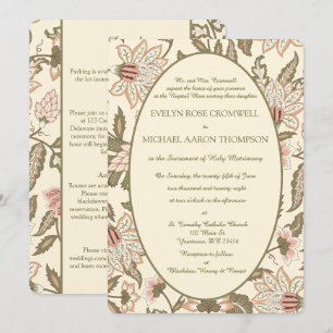 Dusty Pink Sage Green Vintage Catholic Wedding Invitation
