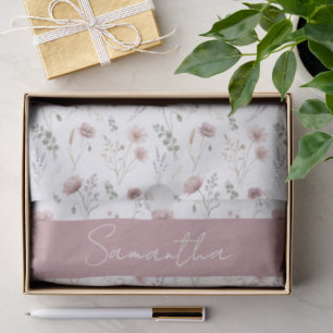 Dusty Pink Sage Green Watercolor Wildflower Tissue Paper