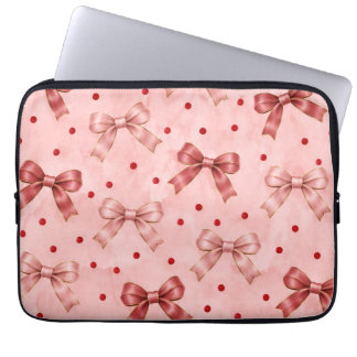 Dusty Pink Satin Bows & Red Polka Dots laptop Sleeve